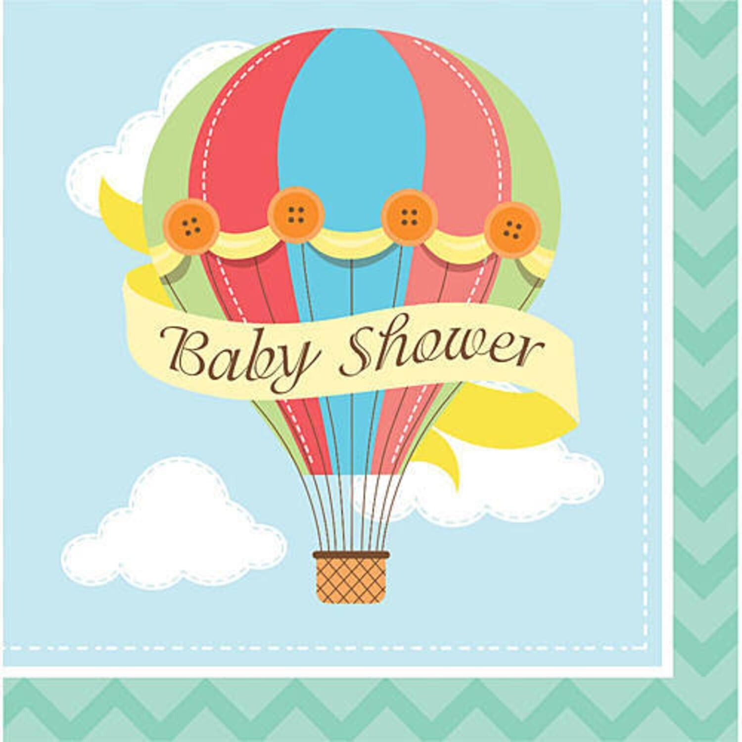 Club Pack of 192 Up, Up and Away Mint Green and Coral Baby Shower 2-Ply  Lunch Napkins 6.5\, image size:1500x1500