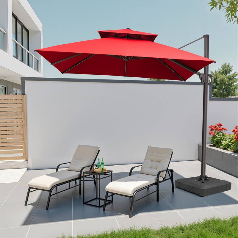 Pellebant 10 X 10 Ft Outdoor Patio Cantilever Offset Umbrella with Double Top - Red