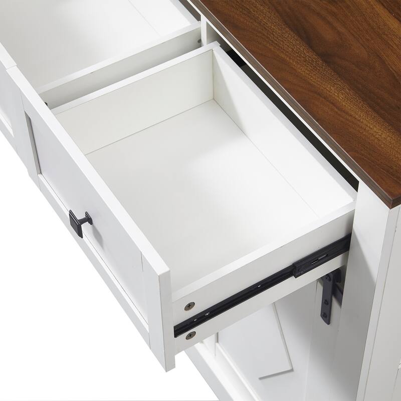 Coffee Bar Cabinet with Sliding Barn Door, Buffet Cabinet with Storage Shelves, Kitchen Sideboard with 2 Drawers