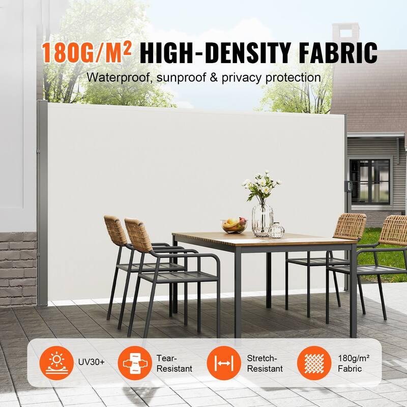 71''x 138'' Polyester Patio Privacy Screen with Retractable Handle and Perfect for Outdoor Balconies or Courtyards