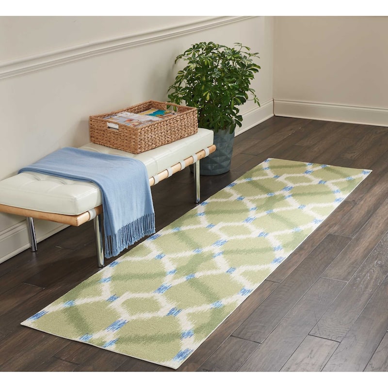 Naples Trellis Ikat Aegean Indoor/ Outdoor Area Rug by Havenside Home - 2'3" x 8' Runner - Green
