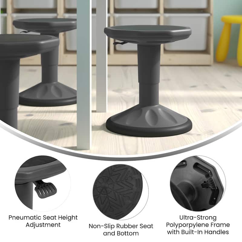 Kids Adjustable Height Active Learning Stool for Classroom and Home - 13"D x 13"W x 13.5" - 18.25"H