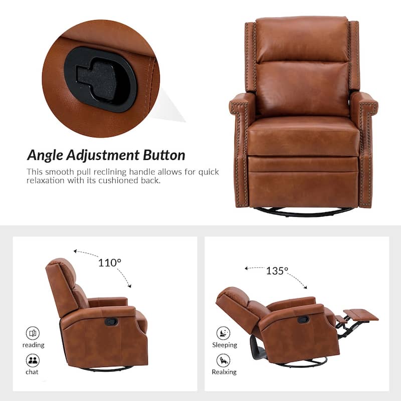 Echidna Transitional Genuine Leather Swivel Rocker Nursery Chair with Nailhead Trim by HULALA HOME