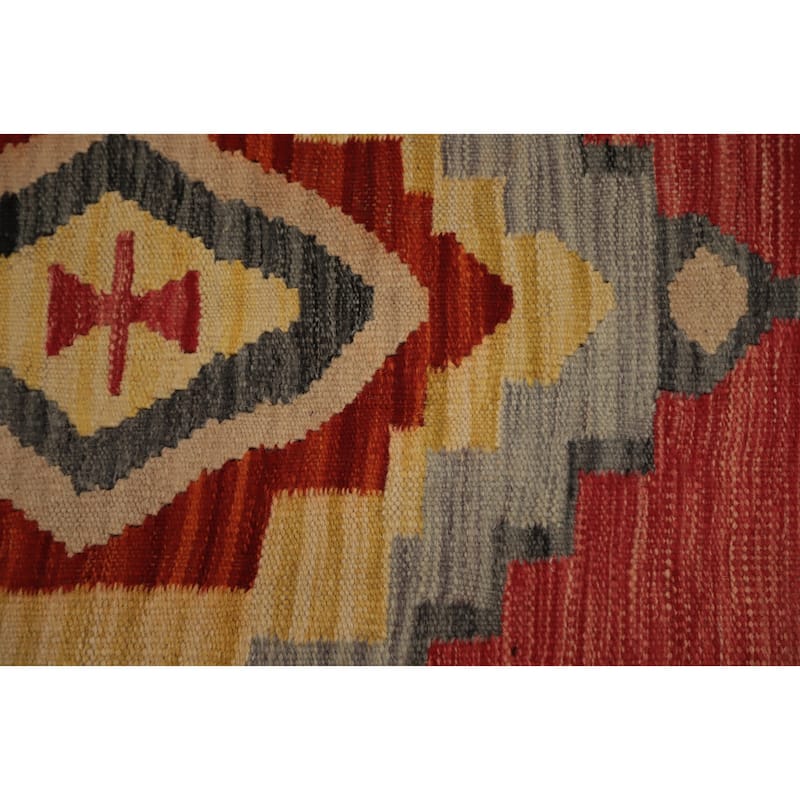Hand Woven Oriental 100% Wool Carpet Southwestern Tribal Red Kilim Area Rug - 8' 2'' X 5' 1''