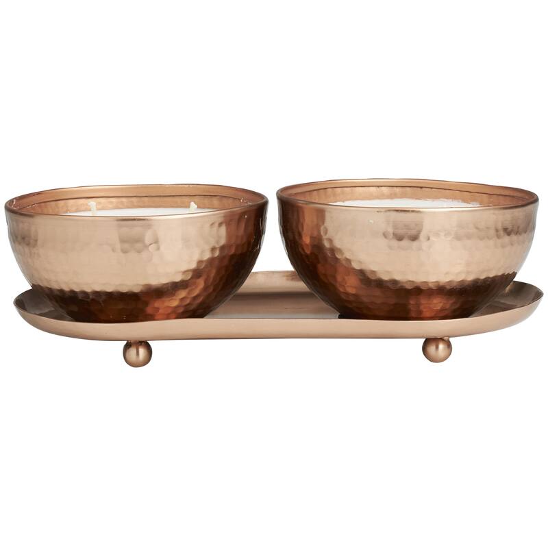 Metal Scented Hammered 12 oz 2 Wick Decorative Candle with White Wax - Set of 2 Gold, Copper, Silver - Roche River Decor