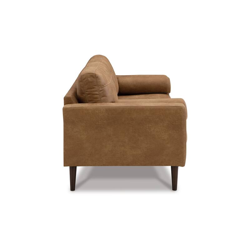 Tely 85 Inch Sofa, Transitional Style, Soft Caramel Brown Faux Leather