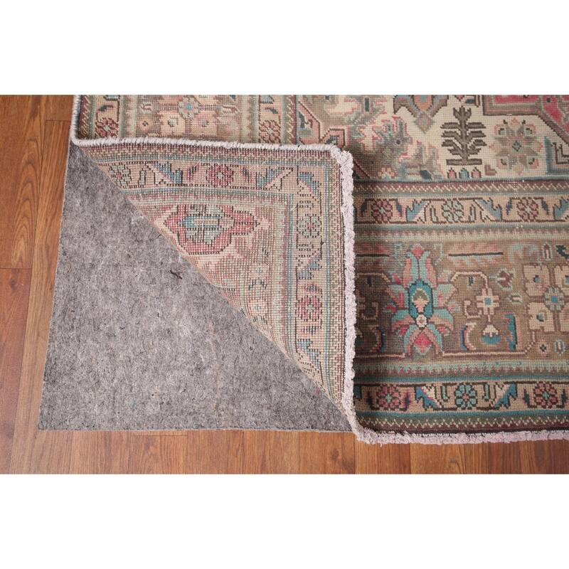 Pink Geometric Tabriz Persian Vintage Rug Hand-Knotted Wool Carpet - 6'7"x 9'8"