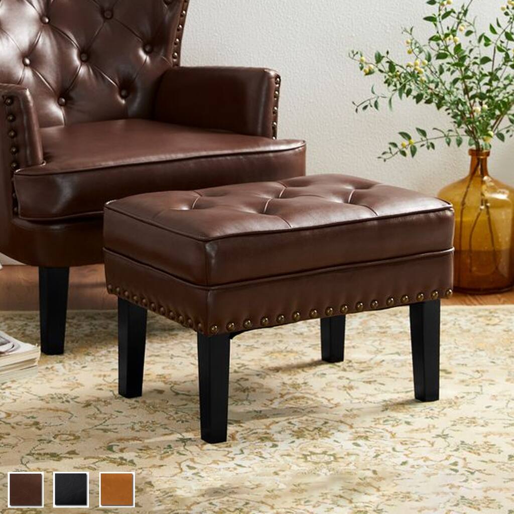 Glitzhome 22"W Mid-century PU Leather Tufted Ottoman Foot Stool