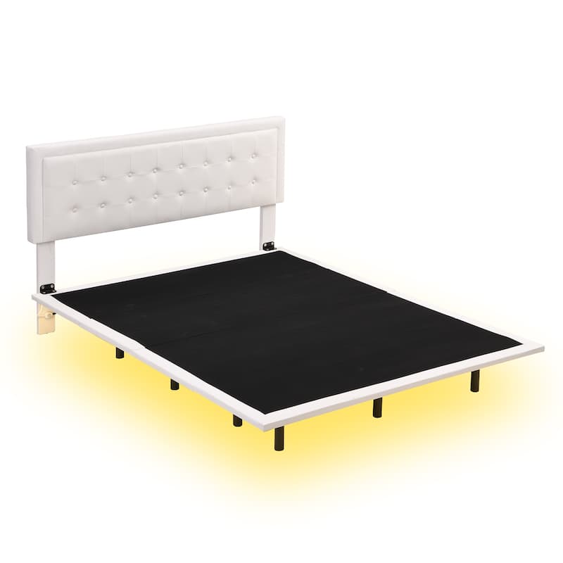 White Modern Pu Leather Upholstered Floating Bed Frame With Motion ...