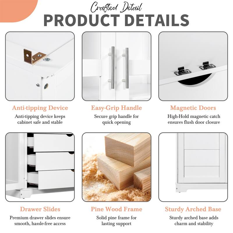 Freestanding Kitchen Storage Cabinet Pantry with Glass Doors and 4 Built-in Drawer