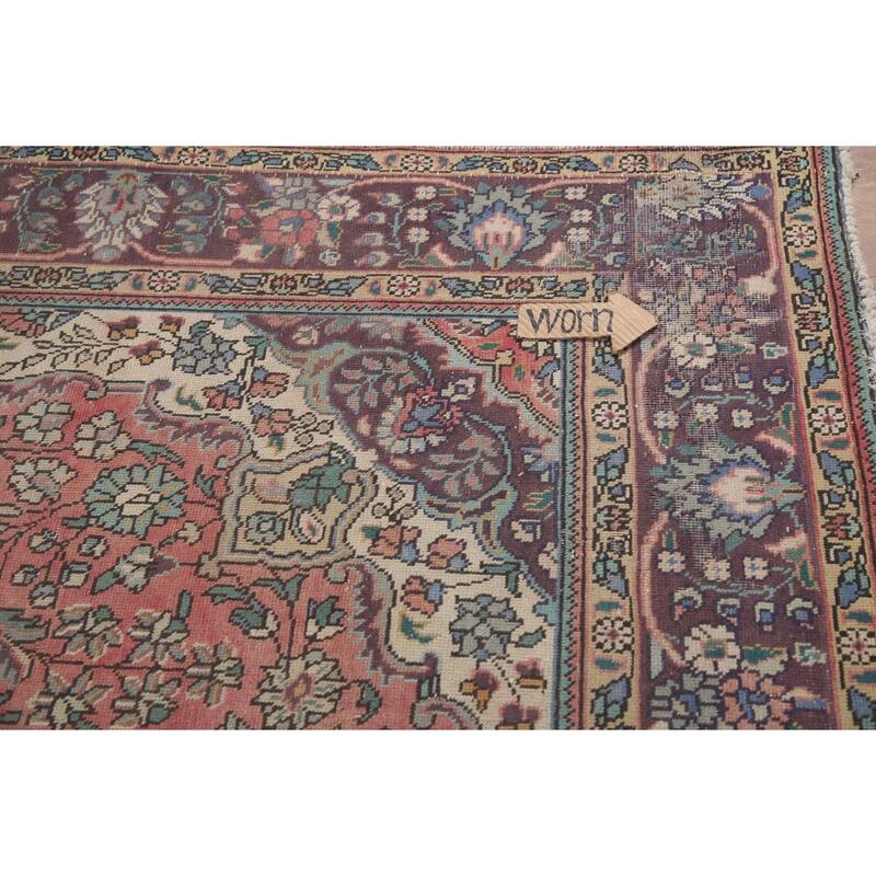 Hand Knotted Oriental 100% Wool Carpet Traditional Floral Pink Tabriz Area Rug - 9' 11'' X 6' 5''