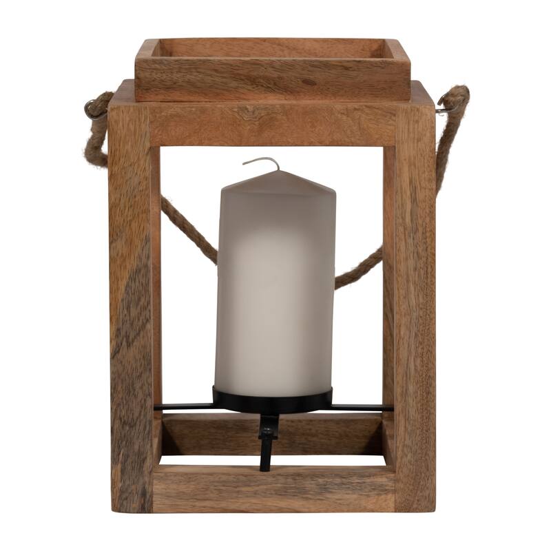 8"Lx8"Wx11"H, Lantern Candle Holder, Wood Brown Finish, Open Sides Design with Rustic Charm for Home Decor and Ambient