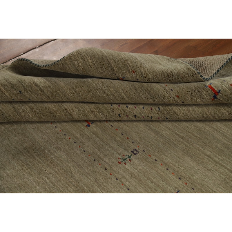 Hand Knotted Oriental 100% Wool Carpet Tribal Animal Pictorial Green Gabbeh Area Rug - 9' 9'' X 8' 1''