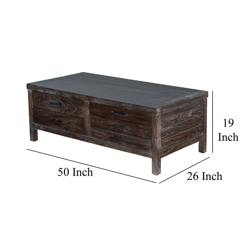 Nikay Coffee Table, 5 Drawers, Dark Brown Mindi, Rectangular 50 Inch