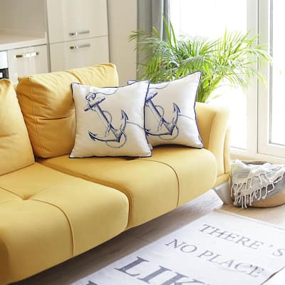 Nautica Anchor Printed 18" Throw Pillow Cover (Set of 2)