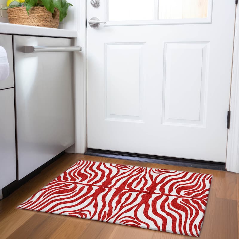 Premium Washable Super Soft Zebra Print Mayfield Rug - Red - 1'8" x 2'6"