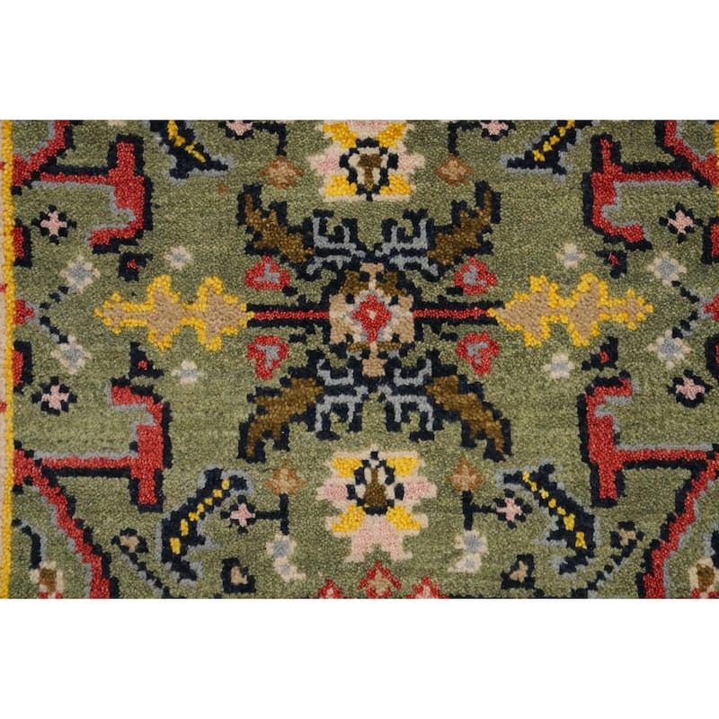 Hand Knotted Oriental 100% Wool Carpet Transitional All-Over Green Oushak Runner Rug - 9' 11'' X 2' 6''