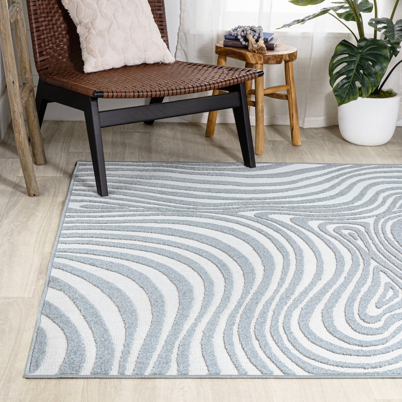 JONATHAN Y Nordby Abstract Groovy Striped Light Blue/Ivory Area Rug