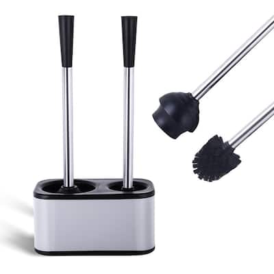 Plunger and Brush Set - Silver, Black, Matt - 10"L x 6"W x 20"H