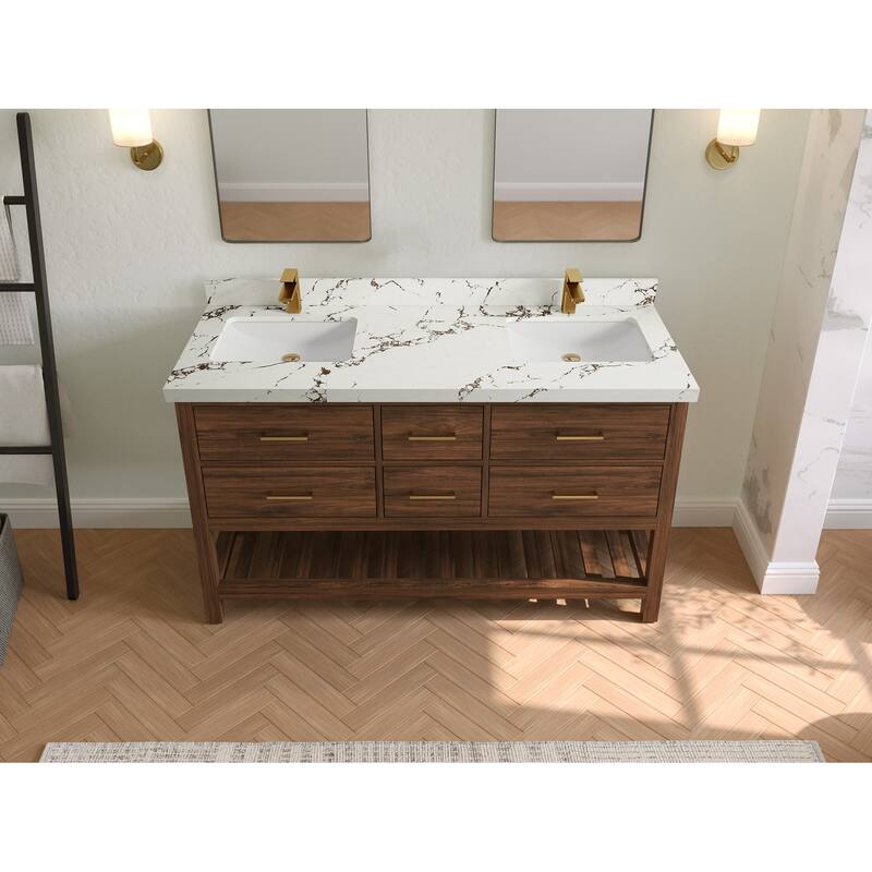 Willow Collections 60 in. W x 22 in. D Parker Solid Teak Double Sink Bathroom Vanity with Countertop
