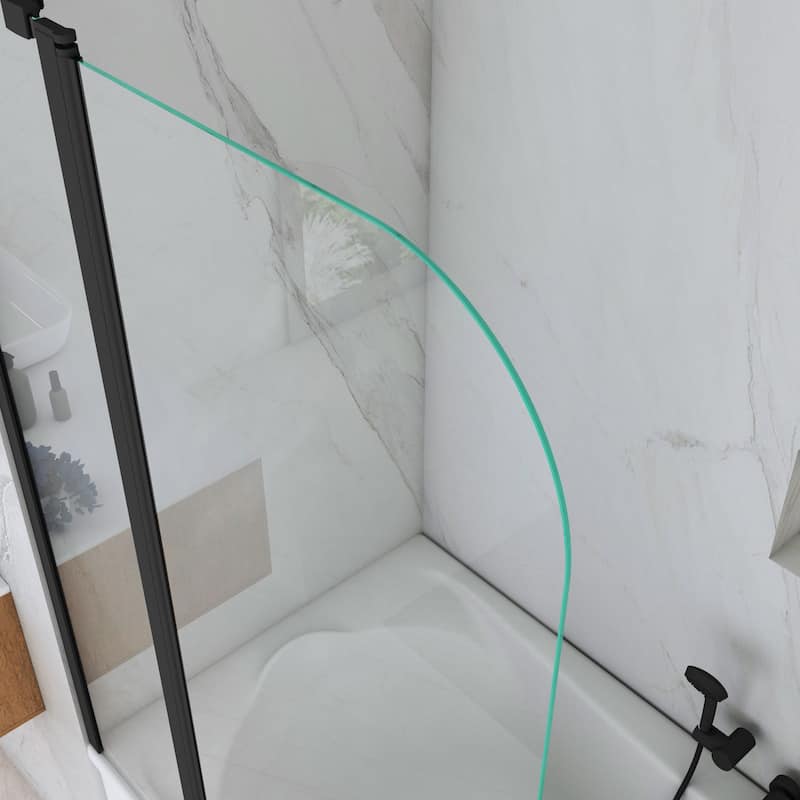 Hinged Swing Pivot Tub Door in Matte Black with Clear Tempered Glass
