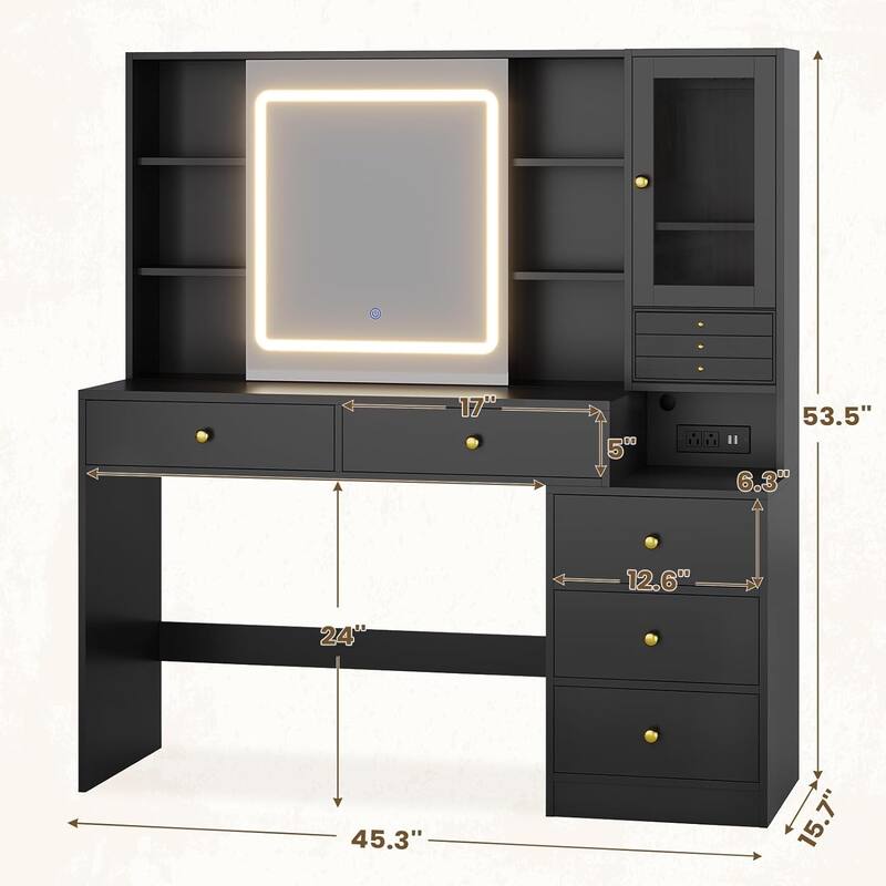 Vanity Desk with Sliding Mirror & Jewelry Organizer 5 Drawers