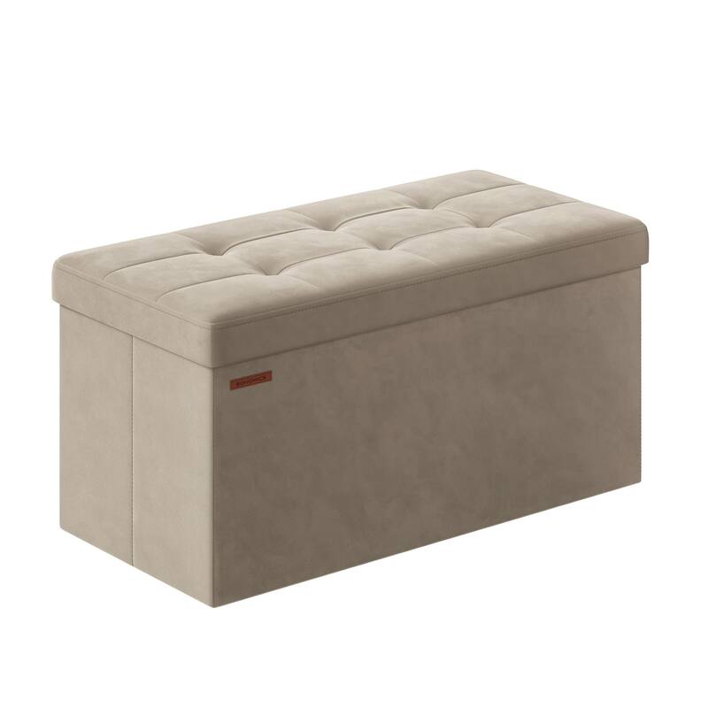 Storage Ottoman, Foldable Velvet Storage Bench, 2 Extra Storage Boxes, 15 x 30 x 15 Inches, 660 lb Load Capacity, for Entryway