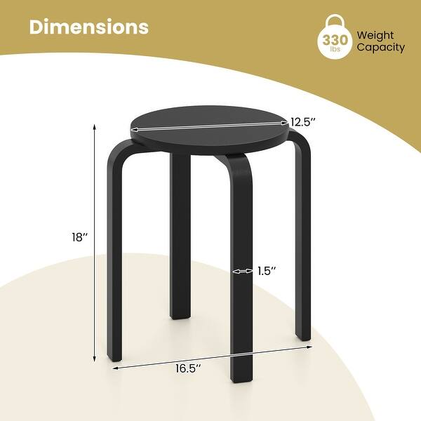 Backless Stackable Chair Gymax Set of 4 18'' Stacking Stool Round Dining Chair Backless Wood ...