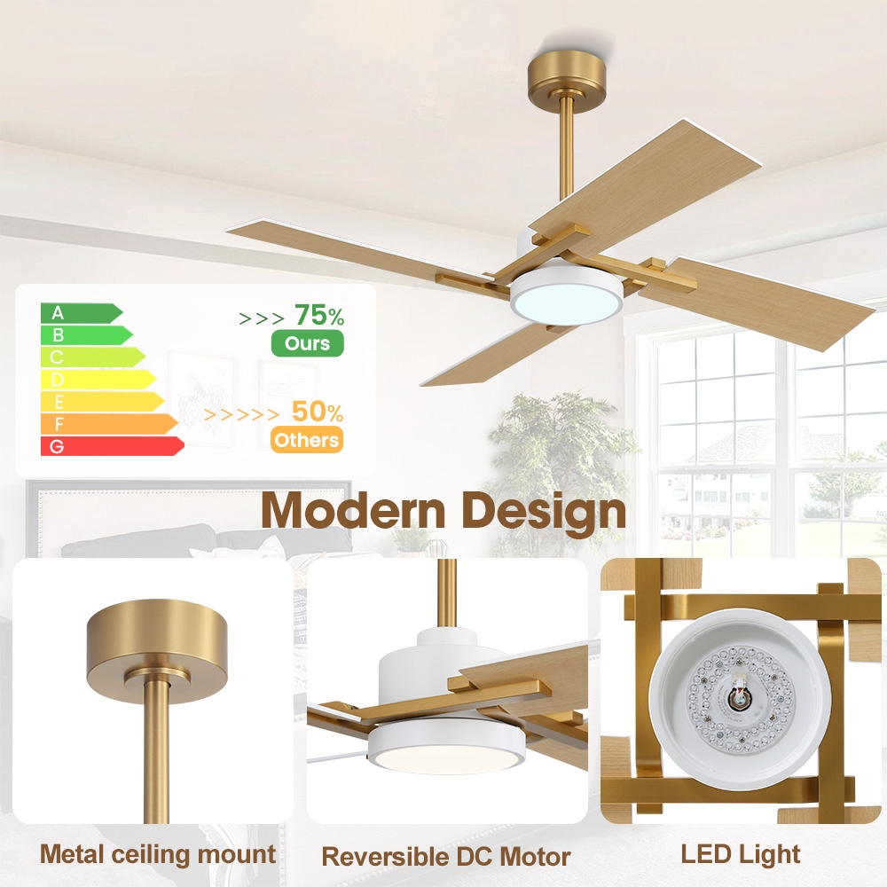 MLiAN 56 In./ 72 In. 4 Plywood Blades Indoor LED Light Ceiling Fan with Remote...