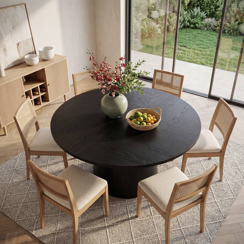 47 Inch Modern Round Dining Table for 4, Sturdy Pedestal Base