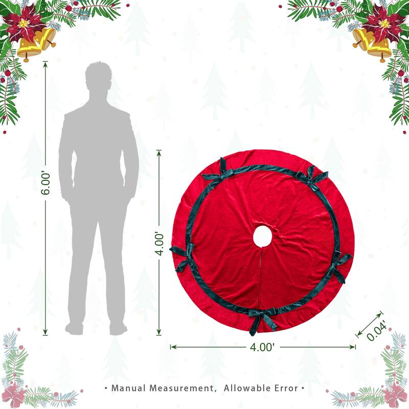 Glitzhome 48"D Red Velvet Christmas Tree Skirt with Bows - 48" D