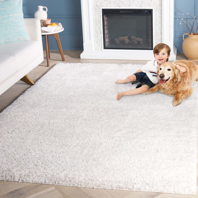 SAFAVIEH Tahoe Shag Yaprak Abstract 1.2-inch Thick Rug - 9' x 12' - Ivory/Taupe - Rectangle