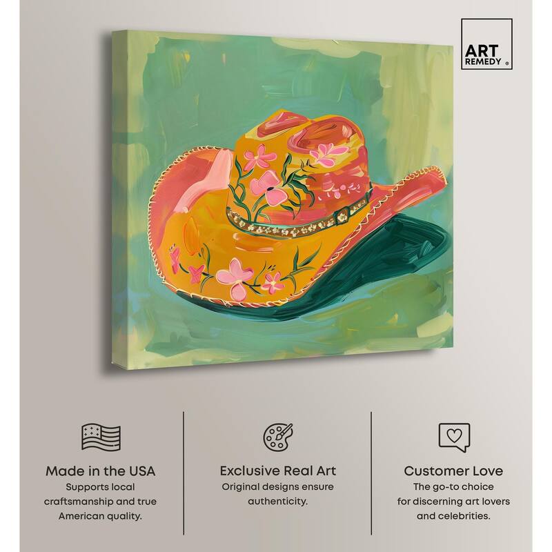 Wildflower Cowboy Hat Canvas by Art Remedy, Gallery Wrapped
