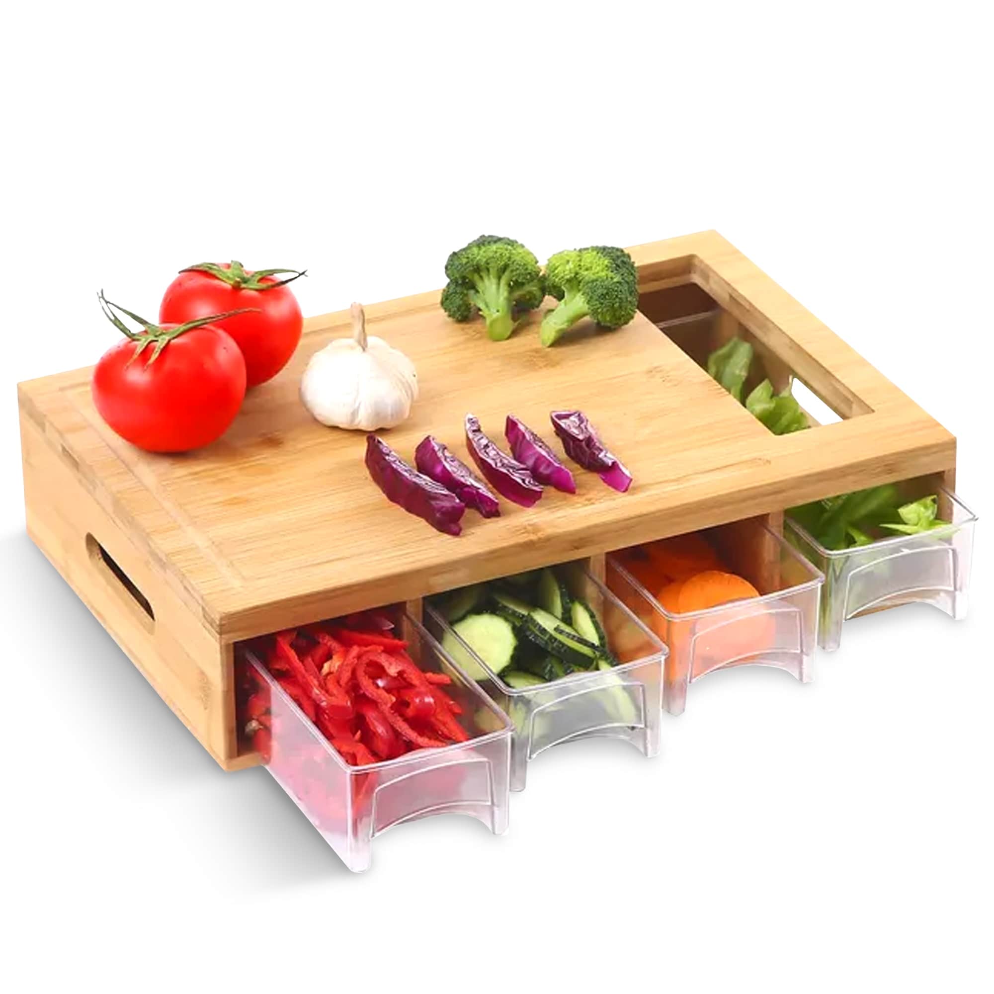 Cheer Collection Bamboo Cutting Board with 4 Removable Storage Trays