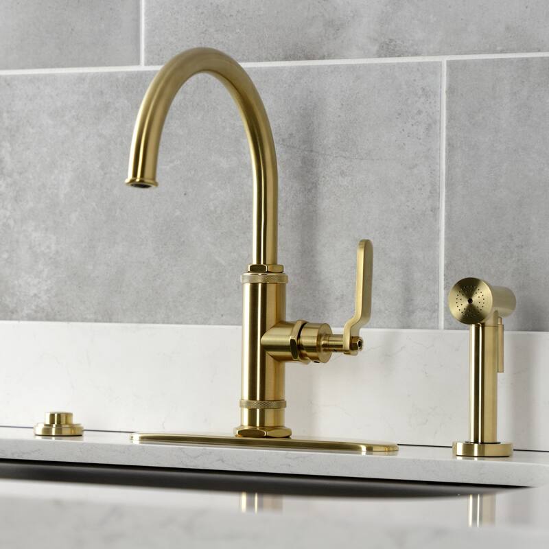 Kingston Brass Whitaker Single-Handle Deck Mount Kitchen Faucet with Brass Sprayer