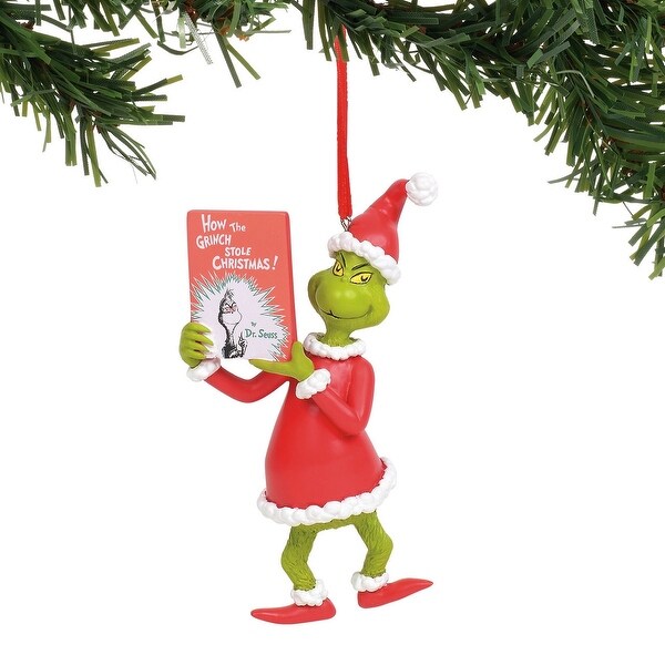 Department 56 Dr. Seuss Grinch with Book Christmas Tree Ornament