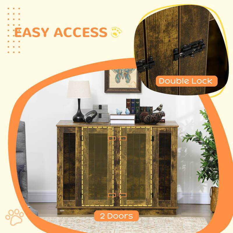 PawHut Large Furniture Style Dog Crate with Removable Panel, End Table with Two Rooms Design and Two Front Doors
