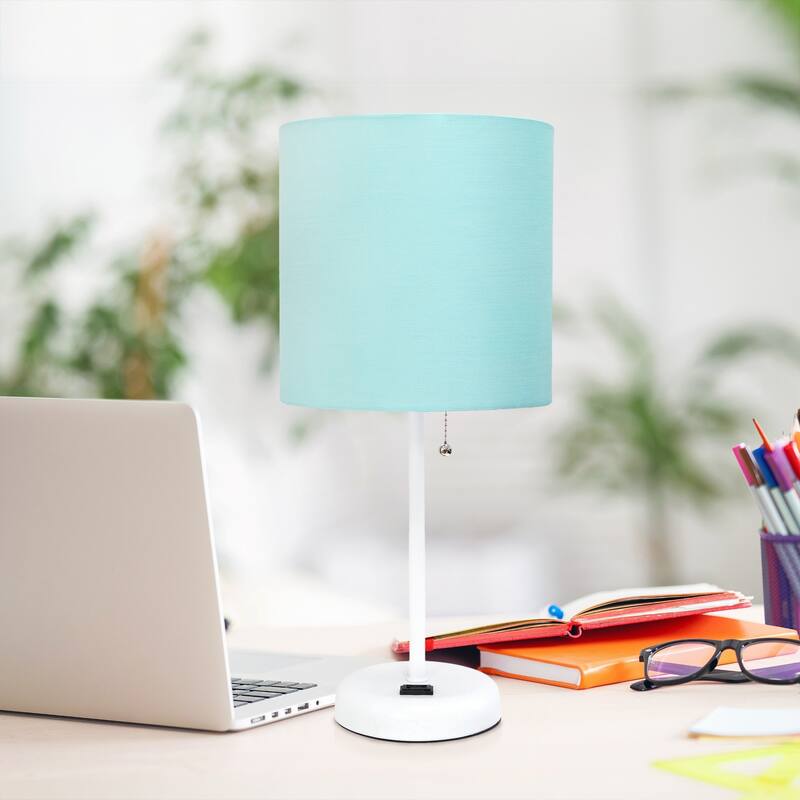 Stick Table Lamps with Drum Shade - 19.5" - White and Aqua Blue