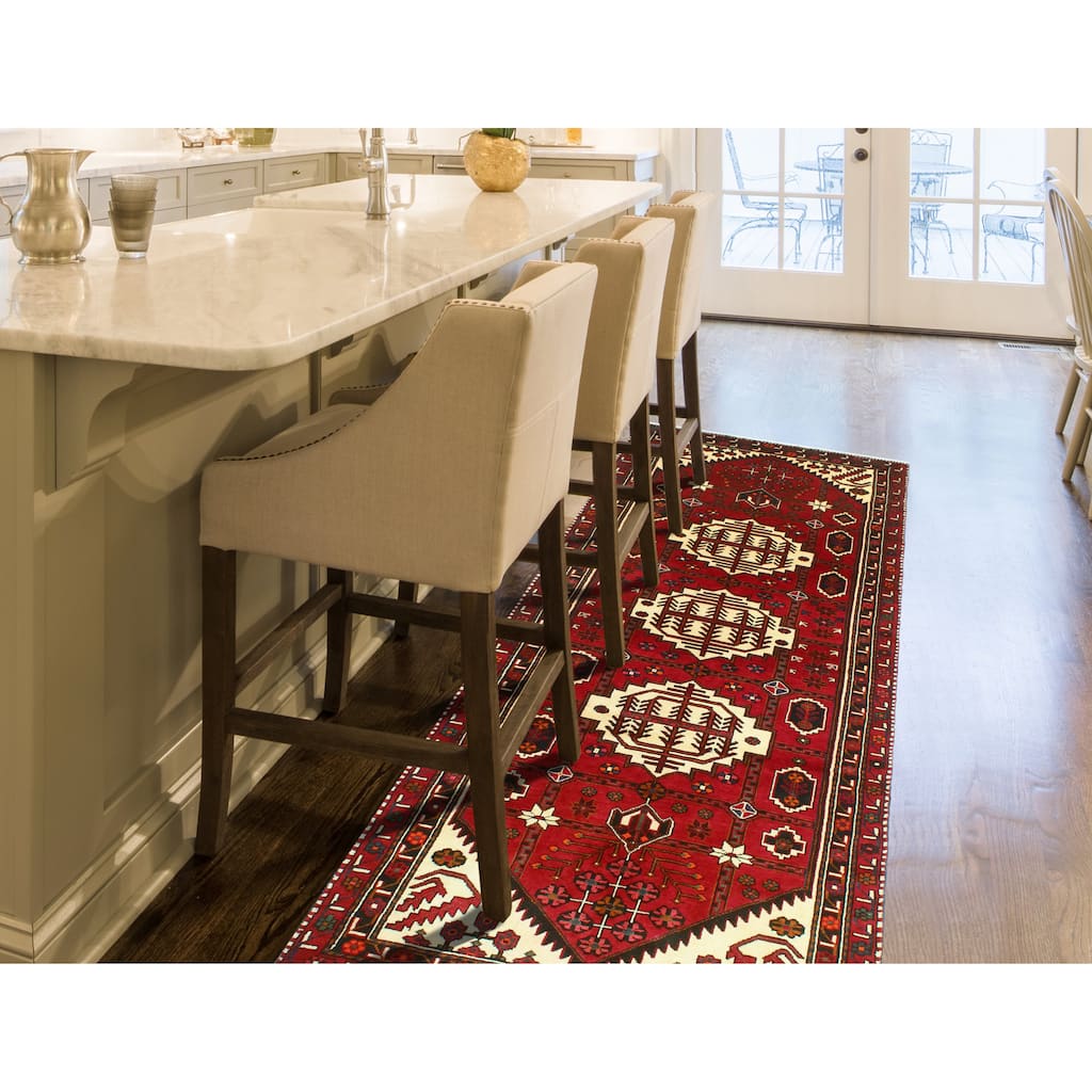 Fine Vintage Distressed Flor Red/Ivory Runner - 4'1" x 9'8"