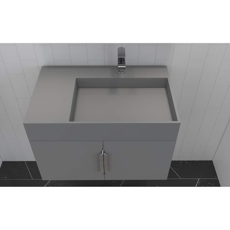 Amazon 30" Wall Mounted Bathroom Right Basin Vanity Set w/ Gray Top