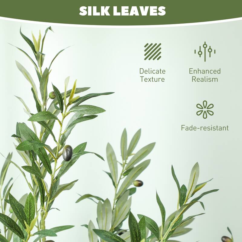 Artificial Olive Tree Plant 47 Inch Silk Leaves with Cement Pot for Indoor Decoration - 47.2"