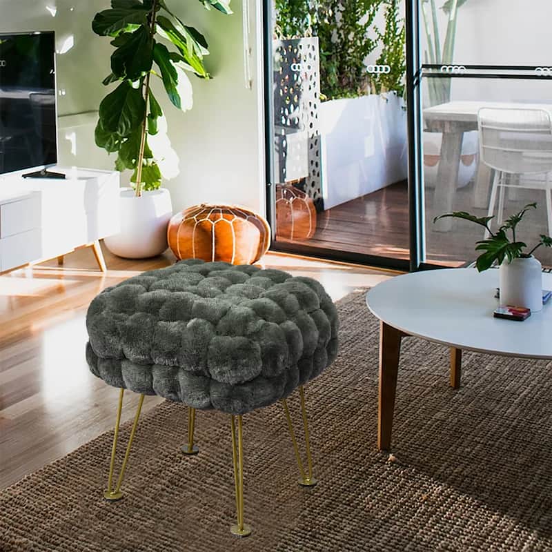 FoxFauxFur Pouf Stool - Gunmetal