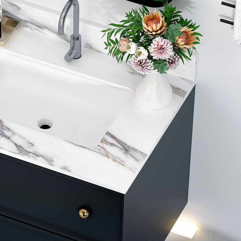 31 Inch Marble Vanity Top,Bathroom Vanity Top with Undermount Rectangular Middle Sink and 4 Inch Height Backsplash