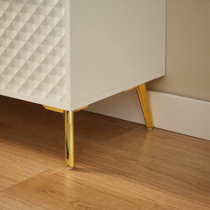 Deluxe Carved Modern Fashion Style Chest of Drawers with Aluminum Alloy Frame Tempered Glass Doors Three Drawer Chest