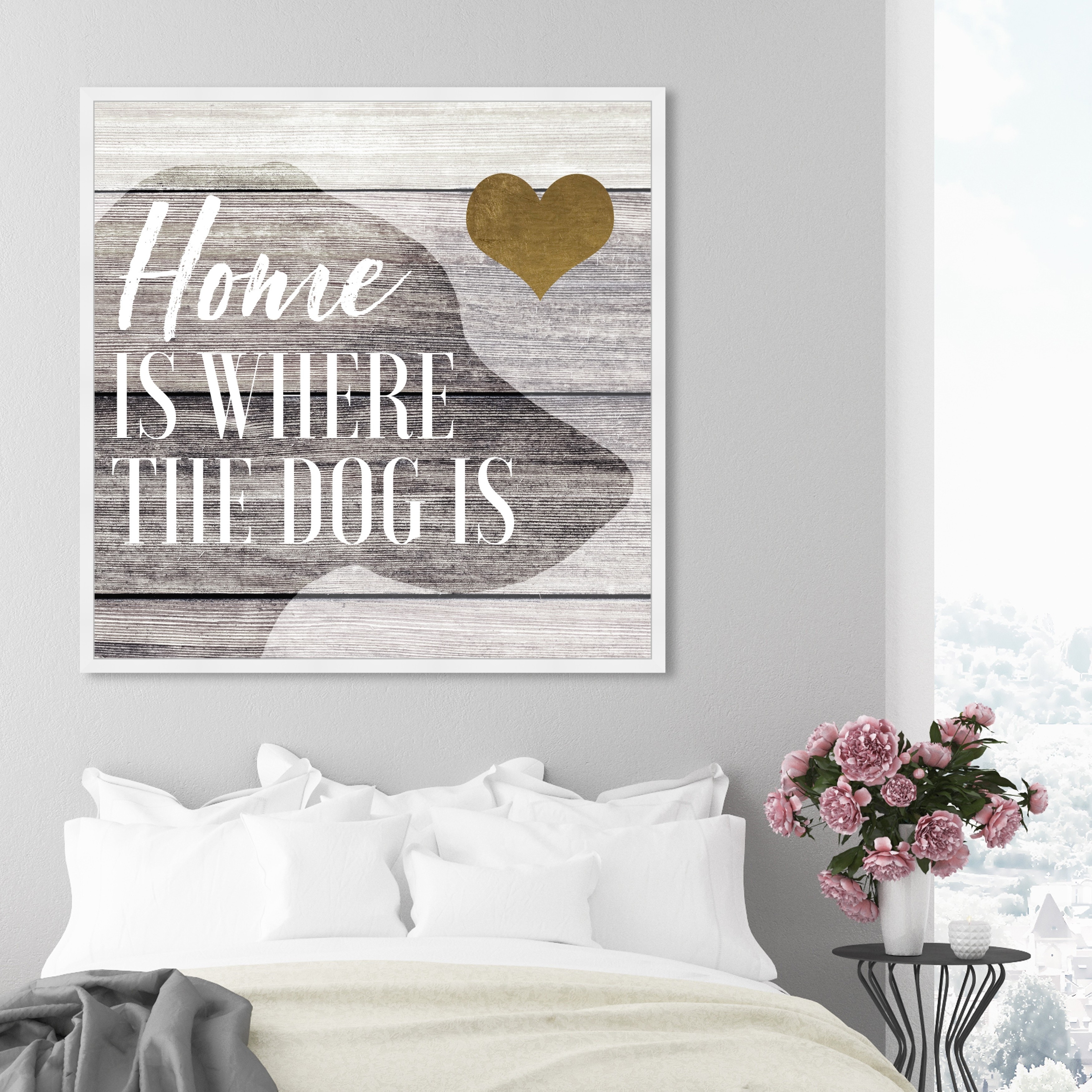 Oliver Gal 'Home is where the dog is' Typography and Quotes Wall Art Framed  Print Family Quotes and Sayings - Brown, Gold - Overstock - 32194900, image size:3500x3500