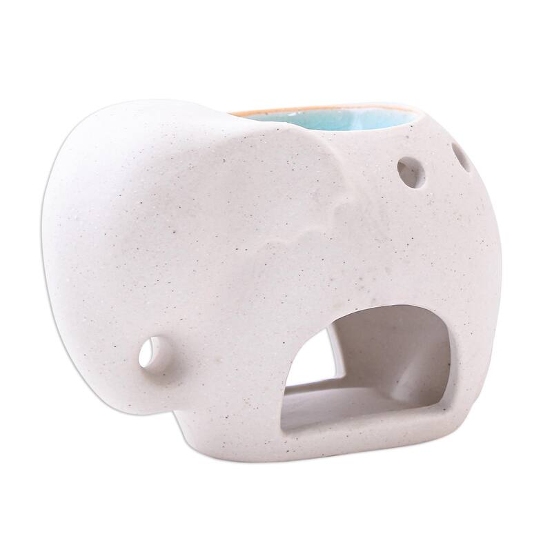 Novica Handmade Sand Elephant Ceramic Oil Warmer