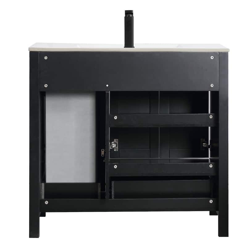 36" Bathroom Vanity Sink Combo with Laundry Hamper Ceramic Sink Storage Cabinet