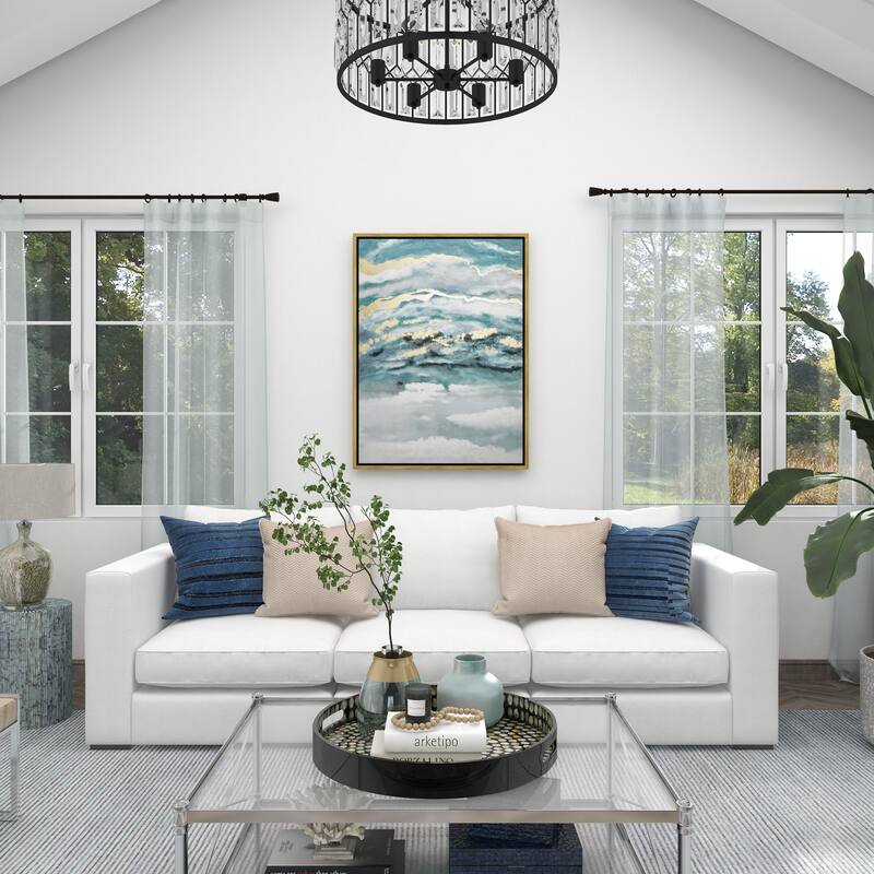 Canvas Leaf Living Room Framed Wall Art with Silver Frame