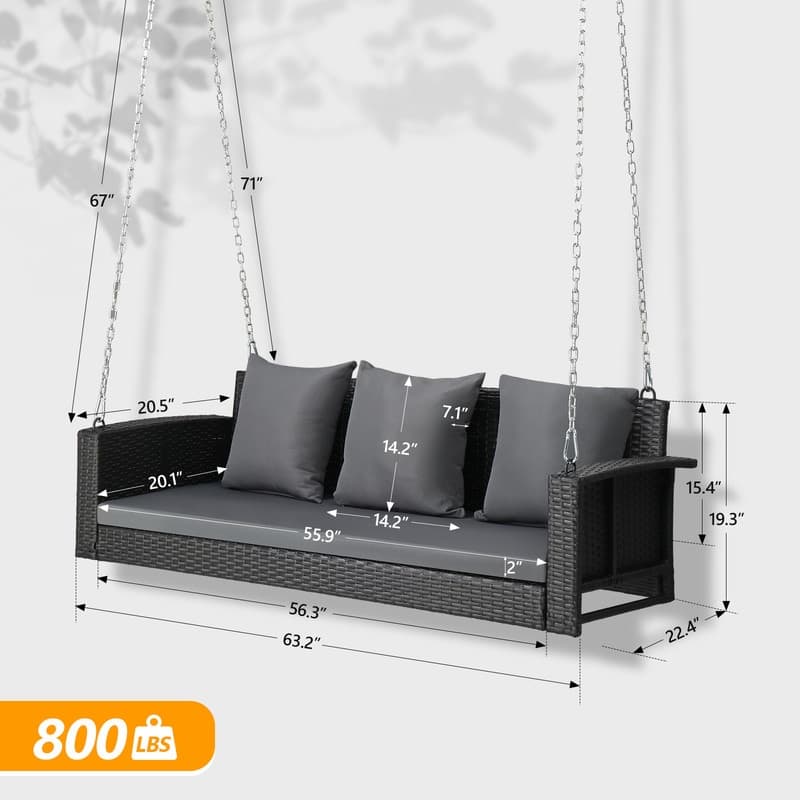 Outdoor 5 FT. Wicker Porch Swing with Cushions