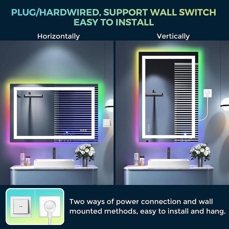 LED & RGB Lighted Anti-Fog Temperd Glass Wall Bathroom Vanity Mirror
